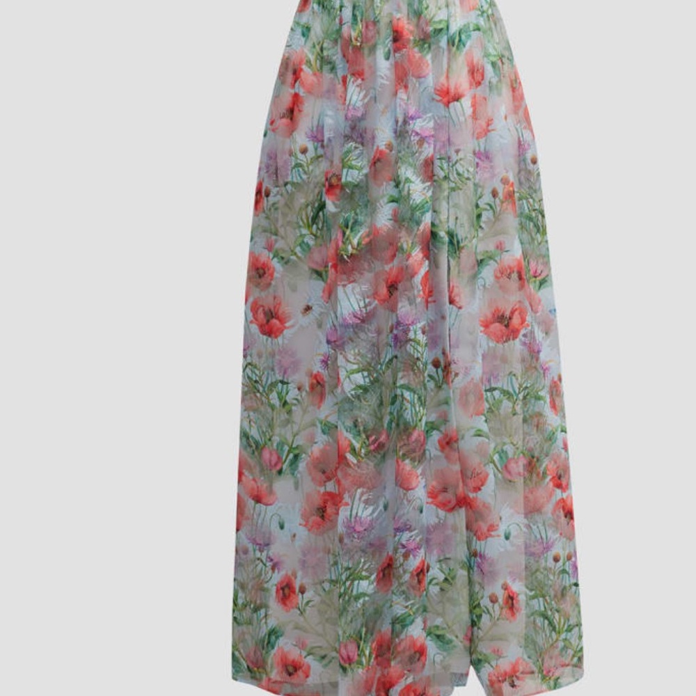 Floral Chiffon Maxi Dress - Pink/Green
